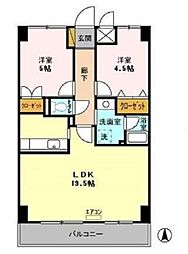 グランディス新八柱 4階2LDKの間取り