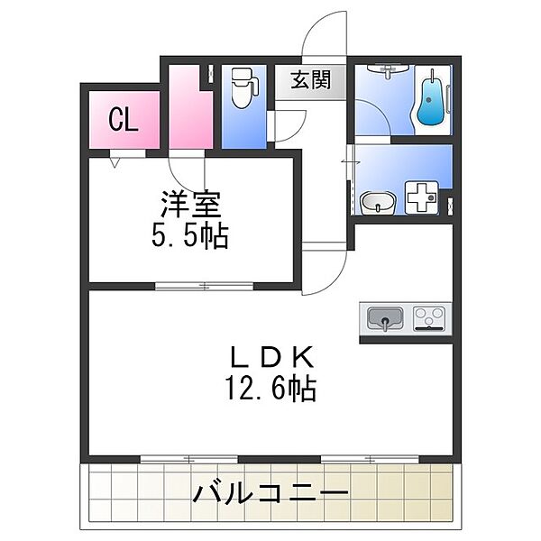 エヴァーホワイト ｜大阪府大阪市生野区巽北４丁目(賃貸マンション1LDK・2階・43.56㎡)の写真 その2