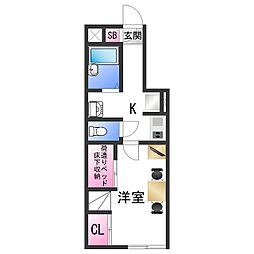レオパレス仲 1Kの間取図画像
