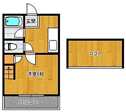 ハーベスト次郎丸 1Kの間取図画像