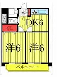 大山ダイヤモンドマンション 5階2DKの間取り