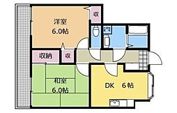 リバーサイド多摩境 1階2DKの間取り
