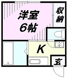 フォーブル関 1Kの間取図画像