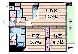 JR片町線(学研都市線) 徳庵駅 徒歩10分の賃貸マンション 2階2LDKの間取り