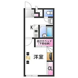 レオパレスドウージェーム紀ノ川 1Kの間取図画像