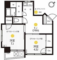 下谷サニーハイツ 2DKの間取図画像