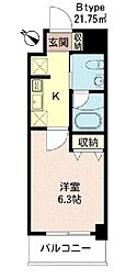 サンフル用賀 1Kの間取図画像
