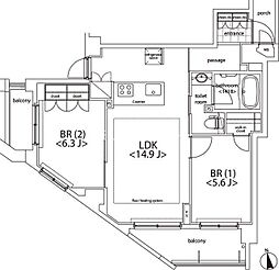 カスタリア麻布十番 2LDKの間取図画像