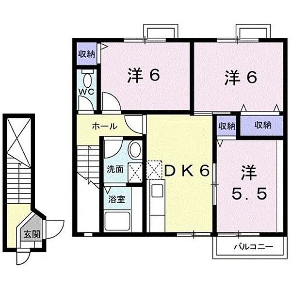 和歌山県和歌山市布引(賃貸アパート3DK・2階・62.00㎡)の写真 その2