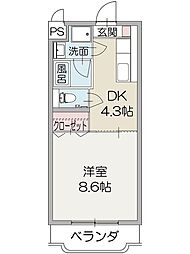 ハイブリッジ 1DKの間取図画像