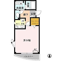 グランブルー 1階1Kの間取り