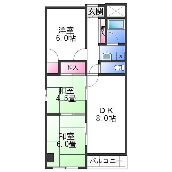 グランドハイツ城北 ｜大阪府岸和田市荒木町１丁目(賃貸マンション3LDK・4階・59.00㎡)の写真 その2