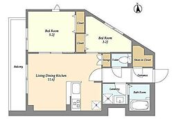 Monkstown夏目坂 2LDKの間取図画像