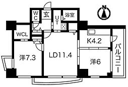 シティコート目黒2号棟 2LDKの間取図画像