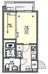 KLEIS西浦和 1Kの間取図画像
