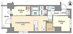 ジオエント上野稲荷町 2LDKの間取図画像
