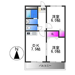 サンパレス加美 2DKの間取図画像
