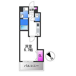 Luxe田辺 1Kの間取図画像