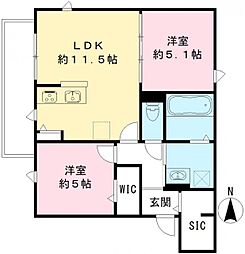 ユアメゾン 富松 2LDKの間取図画像
