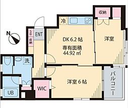 ボヌール市谷 2階2DKの間取り