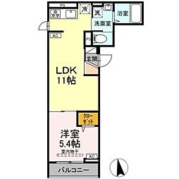 セレスティア東向島 2階1LDKの間取り