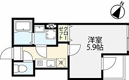 アプローズ赤羽 1Kの間取図画像