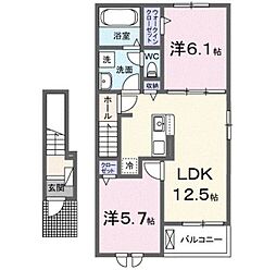 プティ・リス 2LDKの間取図画像