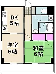 サンハイム原木中山 2DKの間取図画像