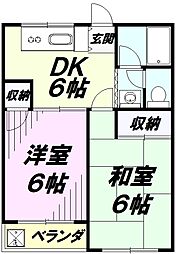 サンフラッツ久米 2DKの間取図画像