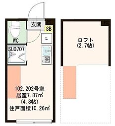 ハーモニーテラス中板橋III 2階ワンルームの間取り