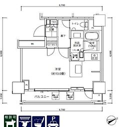 ParkCube愛宕山タワー 1Kの間取図画像