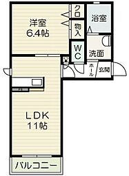 アウロラD 1LDKの間取図画像