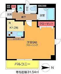 レニエ・ラ・ヴェルトゥ 1Kの間取図画像