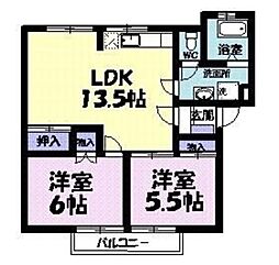 ドミ−ル・氷川 2階2LDKの間取り