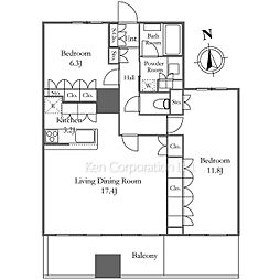 富久クロスグリーンレジデンス 6階2LDKの間取り