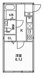 ルクール平和台 2階1Kの間取り