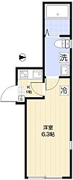 ユニヴェール西新井 2階1Kの間取り