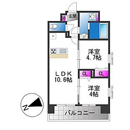 スプランディッド玉造DUE 2LDKの間取図画像