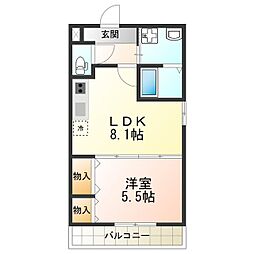 フジパレス遠里小野5番館 1LDKの間取図画像