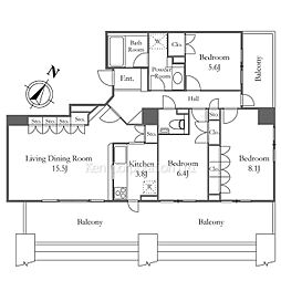 ヒルズ.本駒込山の手台 2LDKの間取図画像