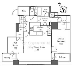 銀座タワー 2LDKの間取図画像