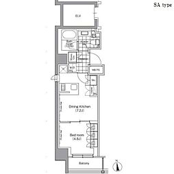 パークハビオ門前仲町 1DKの間取図画像