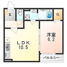 京阪交野線 宮之阪駅 徒歩2分の賃貸アパート 3階1LDKの間取り