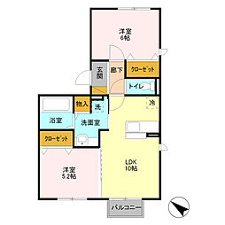 リバーサイドヴィラ 2LDKの間取図画像