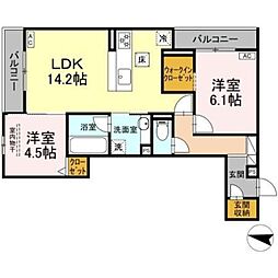 (仮称)DーROOM長泉町桜提分譲賃貸PJ 2LDKの間取図画像