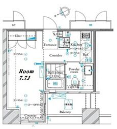 ザ・タワー芝浦 7階1Kの間取り