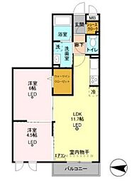 クイーン・ヒルズ 2LDKの間取図画像