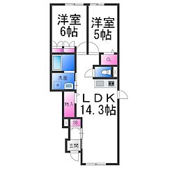 クレスト霞ヶ丘 2LDKの間取図画像