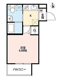 シエル神崎川 1Kの間取図画像