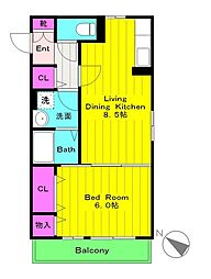ペアガーデン 2階1LDKの間取り